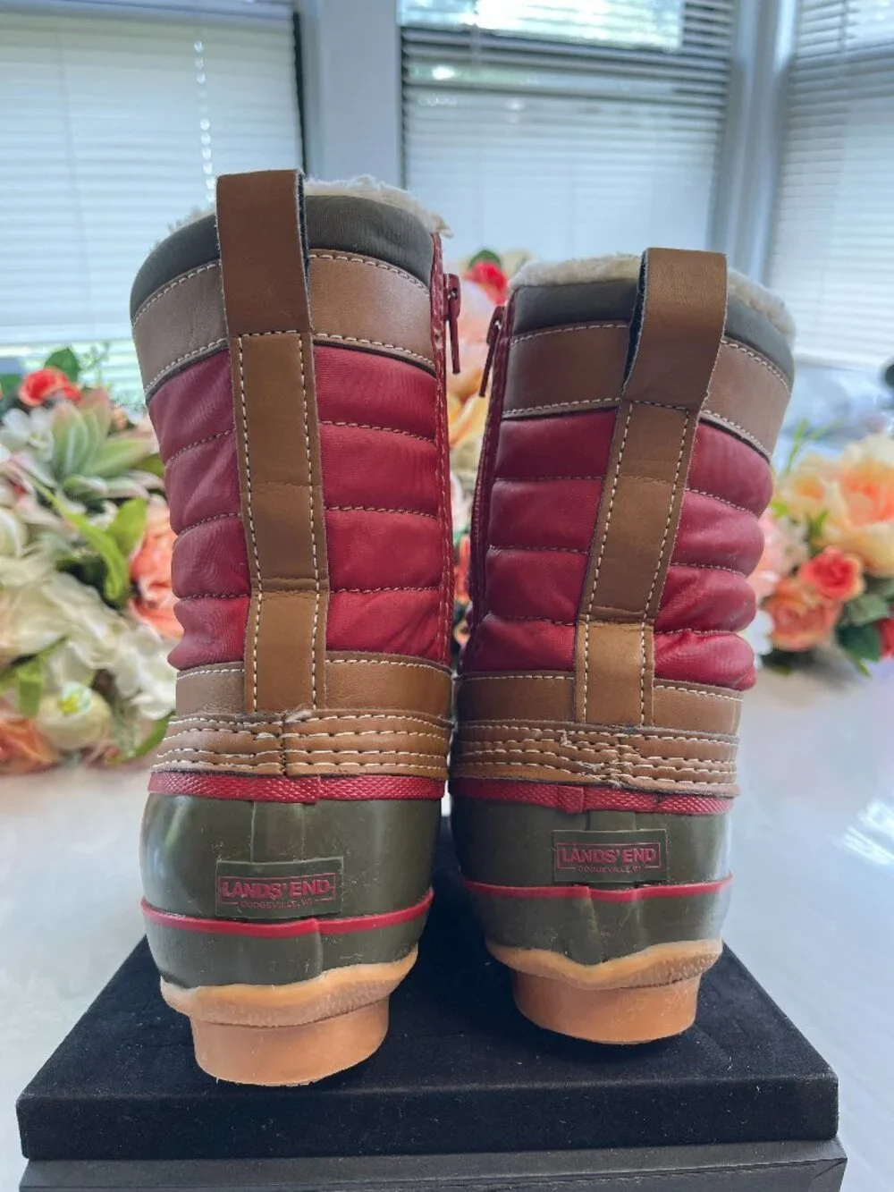 Lands’ End Kids Snow Boots Size 2M Red Olive Brown